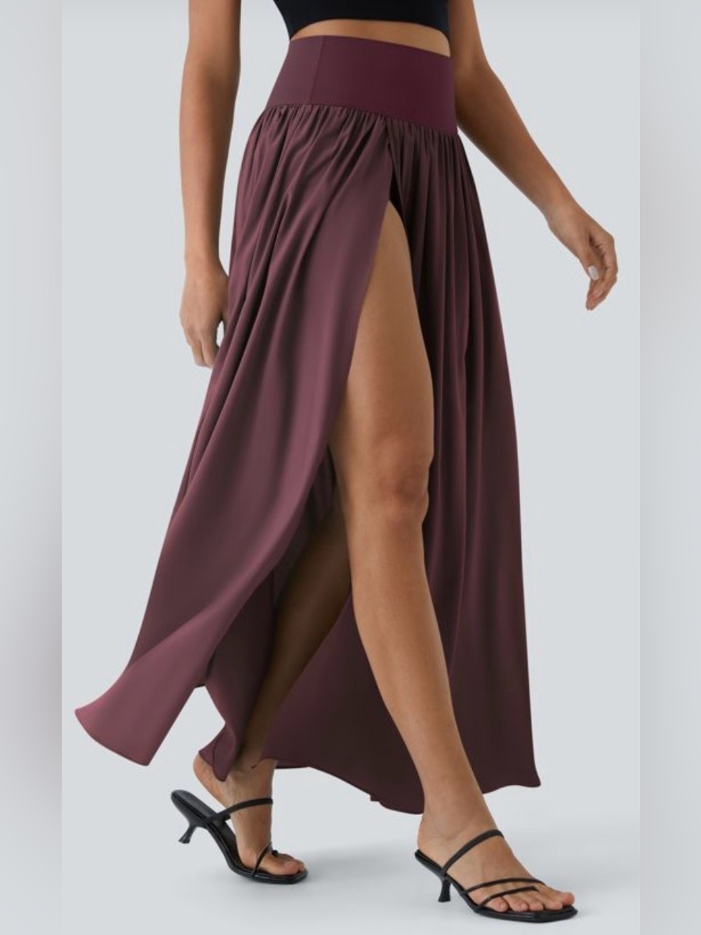 Women’s High-Slit Maxi Skirt - Wine